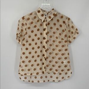 Cabi Polka Dot Spectator Shirt blouse top lightweight button cream brown new XS